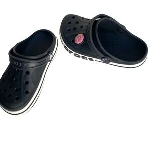 Crocs Kids Crocband Clog Black White Stripe‎ Size C12 Donut Jibbitz Charm